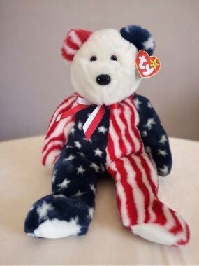 VINTAGE 1999 Ty Beanie Buddy “Spangle” (Patriotic USA Flag Bear)